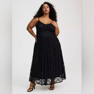 Torrid Black Goth  Stretch Lace Bustier Maxi Dress 1X NWT